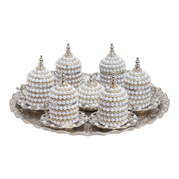  COFFEE SET WITH SIX STONES WITH PEARL