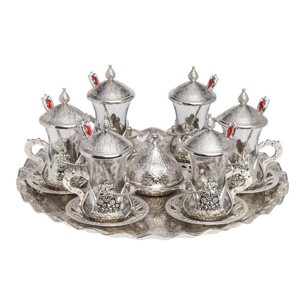  TEA SET WITH TRAY AND SPOON