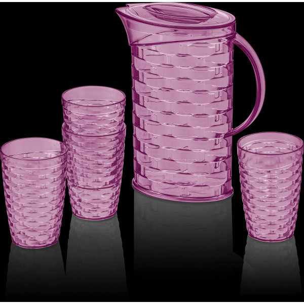 RATTAN PLASTIC WATER SET (1 JUG + 4 CUPS)