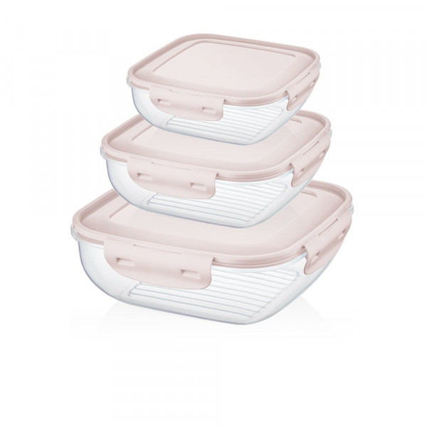 COOK&LOCK COLORED COVER SQUARE STORAGE CONTAINER 3 PCS SET (350+650+1100 ML) (SHALLOW)