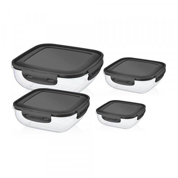 COOK&LOCK COLORED COVER SQUARE STORAGE CONTAINER 4 PCS SET (350+650+1100+1800 ML) (SHALLOW)