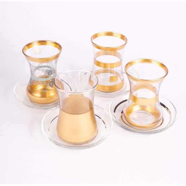  أكواب شاي زجاجية شفافة بحلقات فضية بالوان مختلفة