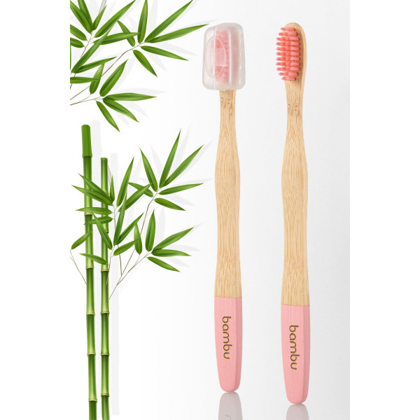 Bambu Yetişkin Diş Fırçası Pembe Yumuşak, Ergonomik, Antibakteriyel, Ekolojik, Hijyenik