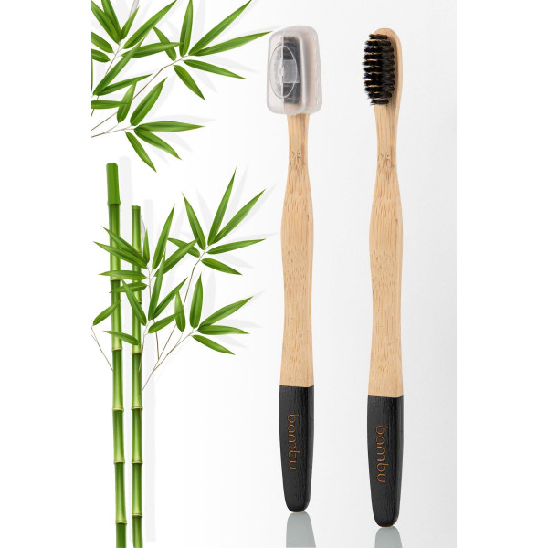 Bambu Yetişkin Diş Fırçası Siyah Yumuşak, Ergonomik, Antibakteriyel, Ekolojik, Hijyenik