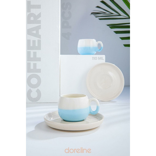 فنجان قهوة تركية صناعة يدوية لون ابيض و أزرق قطعتين "Coffeart"