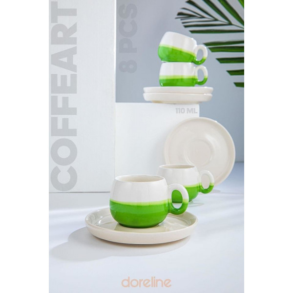 Coffeart Yeşil Çift Renk El Yapımı Türk Kahvesi Espresso Fincan Seti 4 Lü