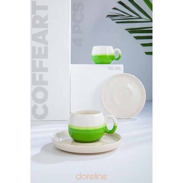 فنجان قهوة تركية صناعة يدوية لون ابيض و اخضر قطعتين "Coffeart"