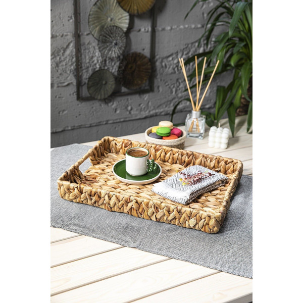 Wicker Dikdörtgen Rattan Hasır Dekoratif Tepsi Large, Banyo Tepsisi  - 40x29x6