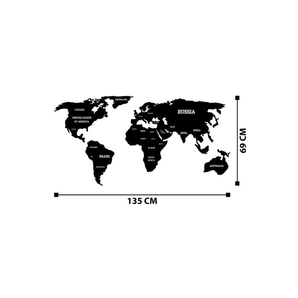 DoreArt World Map 3 Metal Duvar Tablosu, Ev Ofis Duvar Panosu