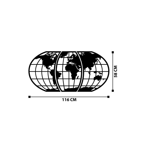 DoreArt World Map 11 Metal Duvar Tablosu, Ev Ofis Duvar Panosu