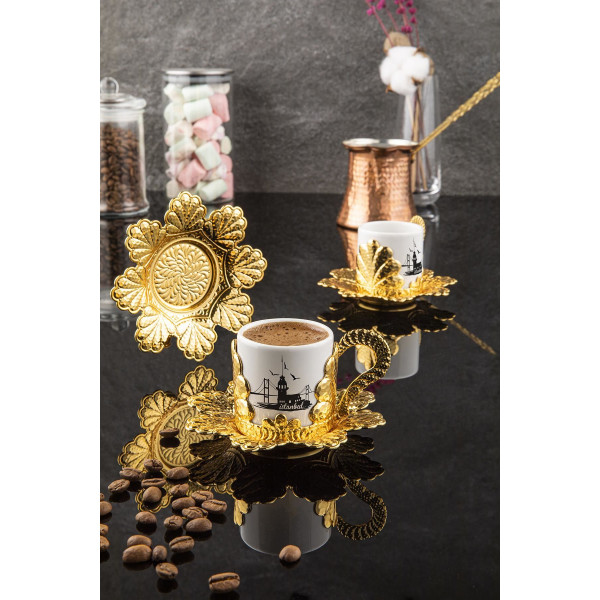 DoreCera Atatürk Baskılı 2 Kişilik Kahve Fincanı Seti Gold, Hediyelik 2 li Fincan