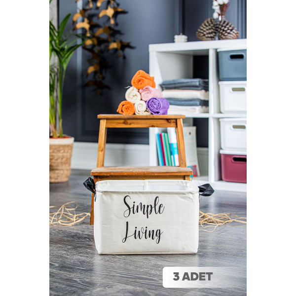 3 Adet Simple Living Mini Kanvas Dikdörtgen Sepet  - 30x21x19 cm