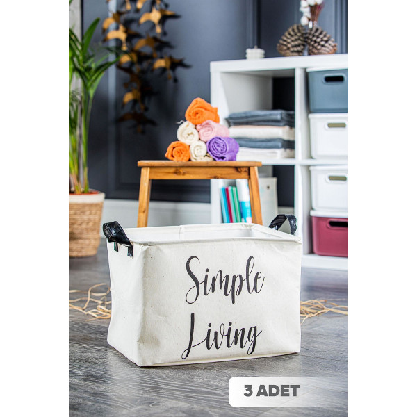 3 Adet Simple Living Maxi Kanvas Dikdörtgen Sepet  - 25x25x35 cm