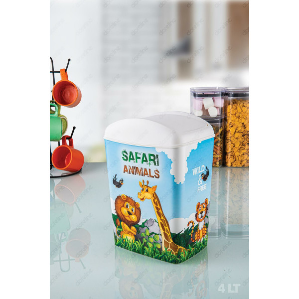 Soft Kids Plastik Çöp Kovası 5 Lt. ANİMALS Baskılı, Döner Kapak Çöp Kovası