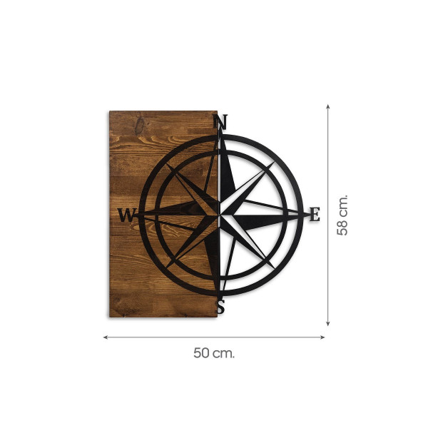 DoreArt Compass Ahşap & Metal Duvar Tablosu, Ev Ofis Duvar Panosu