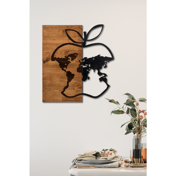 Doreart Apple World Map Wood & Metal Duvar Tablosu, Ev Ofis Duvar Panosu WA035