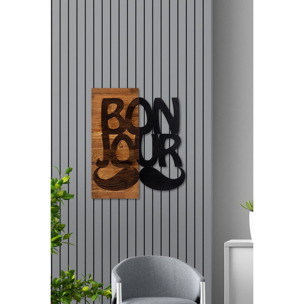 DoreArt Bonjour Ahşap & Metal Duvar Tablosu, Ev Ofis Duvar Panosu