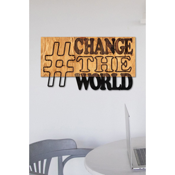 DoreArt Change The World Ahşap & Metal Duvar Tablosu, Ev Ofis Duvar Panosu