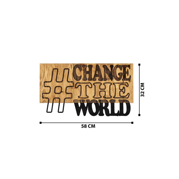 DoreArt Change The World Ahşap & Metal Duvar Tablosu, Ev Ofis Duvar Panosu