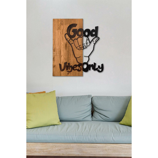 DoreArt Good Vibes Ahşap & Metal Duvar Tablosu, Ev Ofis Duvar Panosu