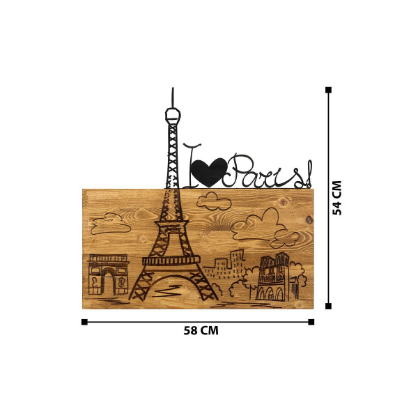 DoreArt I Love You Paris Ahşap & Metal Duvar Tablosu, Ev Ofis Duvar Panosu