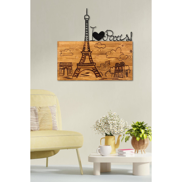 DoreArt I Love You Paris Ahşap & Metal Duvar Tablosu, Ev Ofis Duvar Panosu