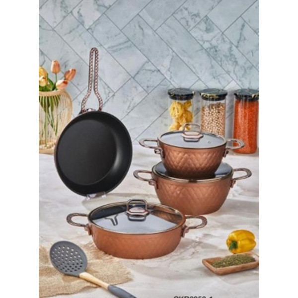 7 pcs Non-Stick Cookware Set20-24 cm Granite Pots26 cm Shallow Pot26 cm Fry Pan