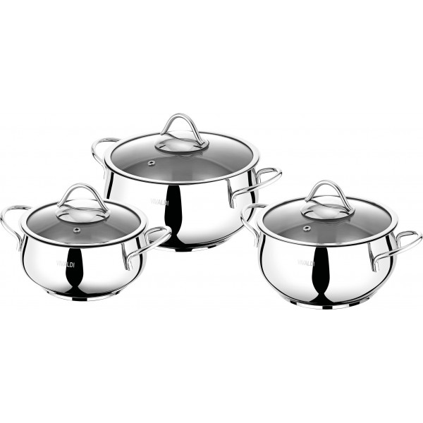 6 Pcs Ufo Cookware SetØ 16-18-20 Deep PotsSteel Handles & KnobsGlass Lid