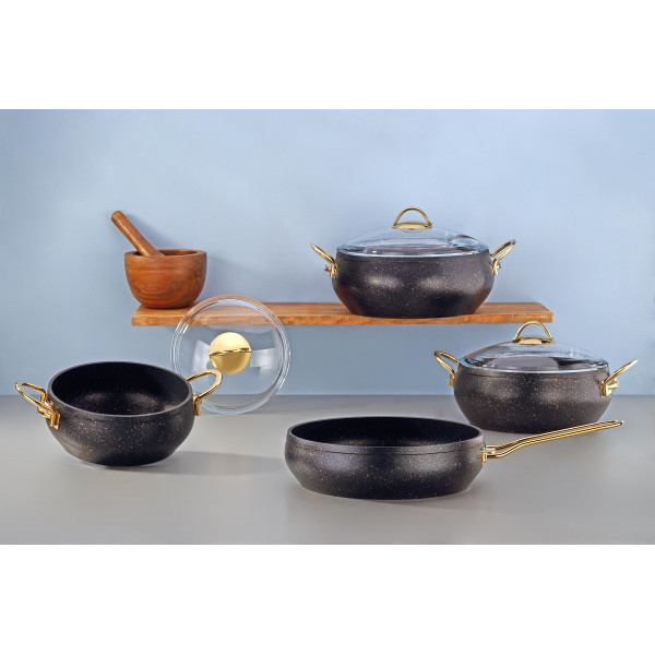 7 pcs Non-Stick Cookware Set20-24-26 cm Granite Pots26 cm Fry Pan