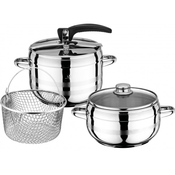 Practical Pressure Cooker Set3,5 - 5 Liter Pressure CookerGlass Lid Ø 22 Diameter 