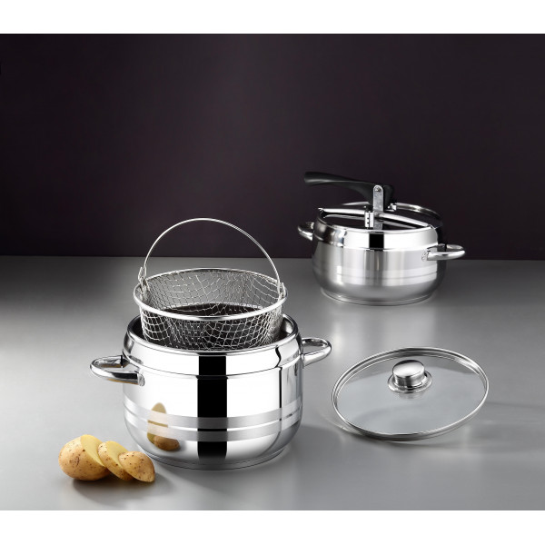 Practical Pressure Cooker Set3,5 - 5 Liter Pressure CookerGlass Lid Ø 22 Diameter 