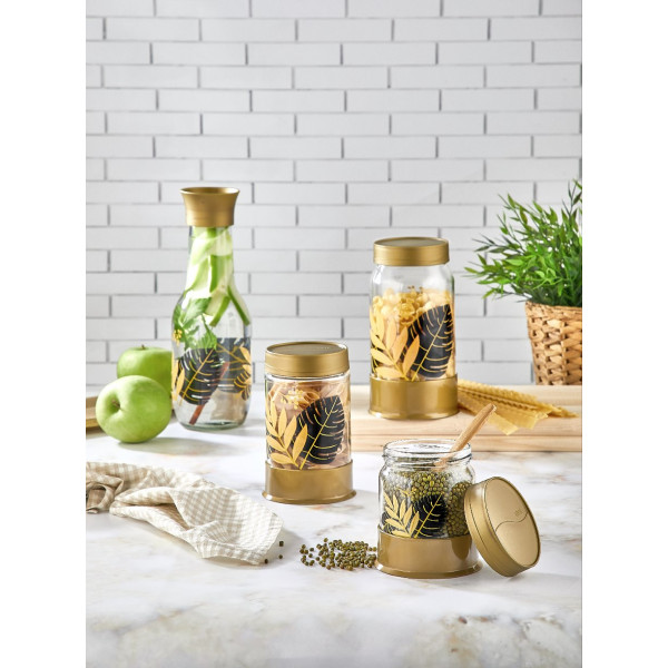 Golden Leaf Storage Jar Set 3 Sizes
