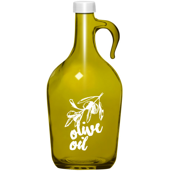 1,5 lt دمجان زيت لون اخضر شفاف طبعة "Olive Oil " ابيض
