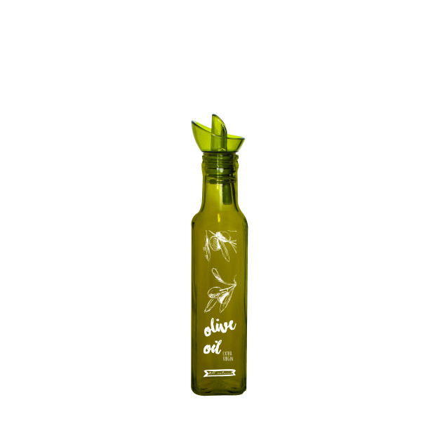 250 cc Desenli Kare Yağlık-Şeffaf Yeşil-Beyaz Olive Oil Baskılı