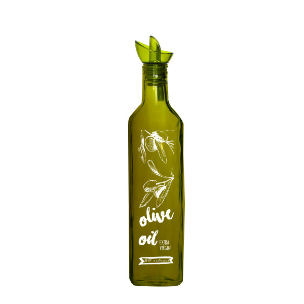 500 cc Desenli Kare Yağlık-Şeffaf Yeşil-Beyaz Olive Oil Baskılı