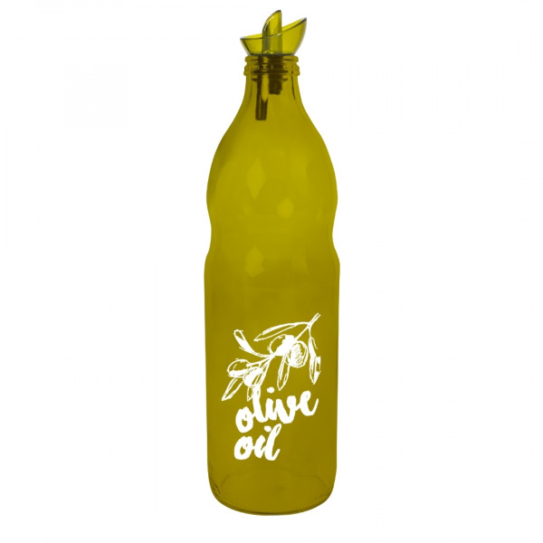1 lt عبوة زيت مزررة اخضر شفاف طبعة "Olive Oil " ابيض 