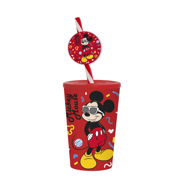 340 cc Lisanslı Süslü Pipetli Bardak-Gözlüklü Mickey Mouse