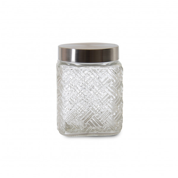 SQUARE GLASS JAR WITH METAL LID 15.5 cm