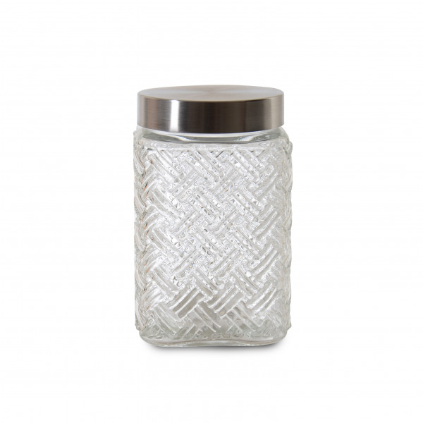SQUARE GLASS JAR WITH METAL LID 18.5 cm