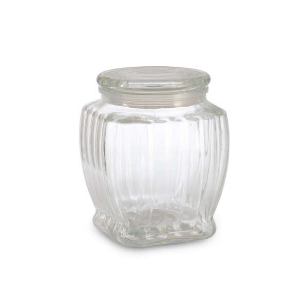 SQUARE JAR WITH GLASS LID 17.5 cm