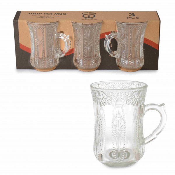 TULIP MUG, 3 GLASS MUGS 200 CC