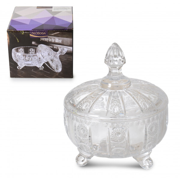 GLASS SUGAR BOWL WITH A LID 12 cm 