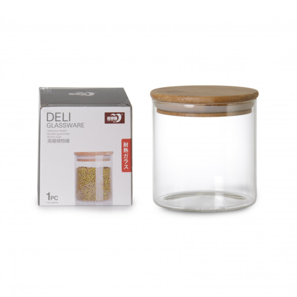 BOROSILICATE GLASS JAR WITH WOODEN LID 685 ml