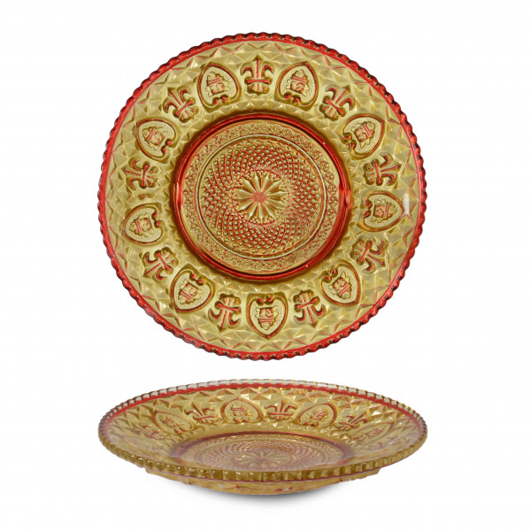 FOIL GILDING RED GLASS CAKE PLATE 6 PCS Carton Box 14 cm