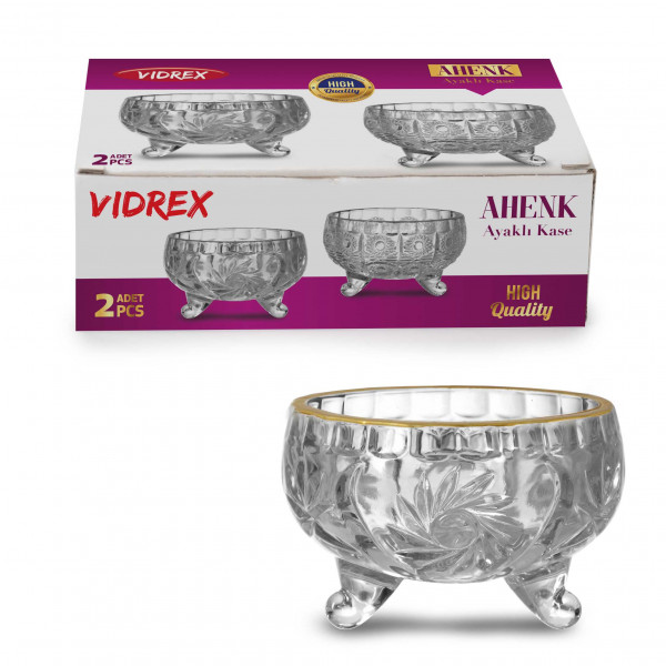 AHENK FOOTED 2 GLASS BOWL, colored box