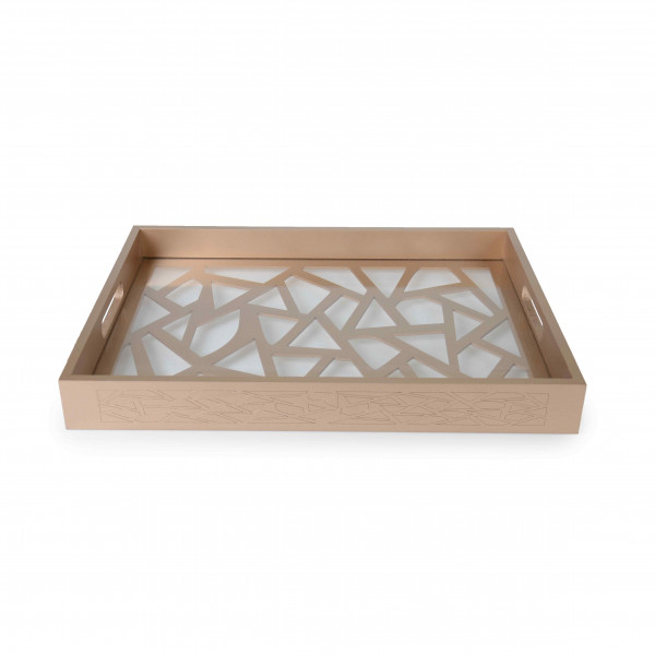 WOODEN GLASS RECTANGULAR TRAY 30x40 GOLD