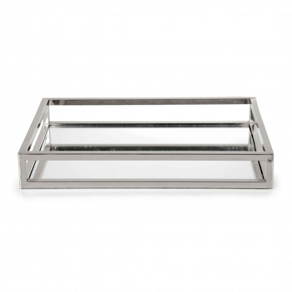 RECTANGULAR SILVER METAL TRAY 40X30CM