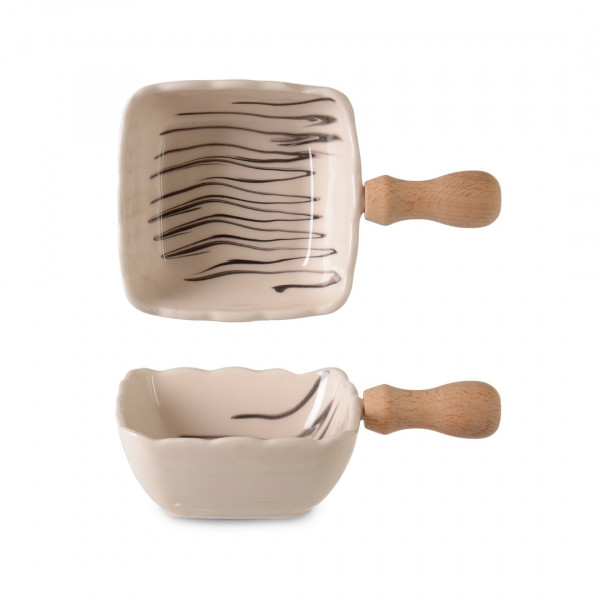 EBRULI PAN SHAPE APPETIZER PLATE WITH WOODEN HANDLE