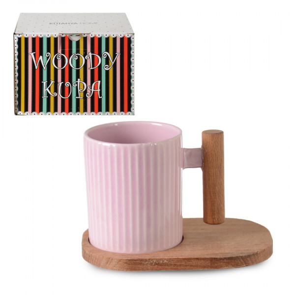 MUG WITH WOODEN HANDLE AND WOODEN PLATE