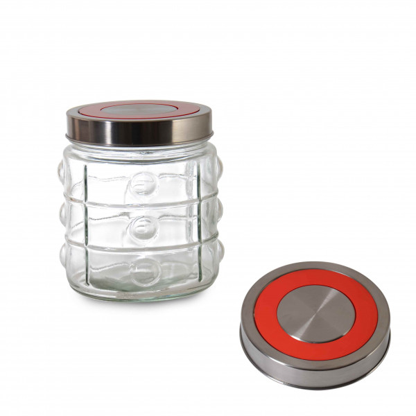 1000 CC JAR WITH BUTTON AND METAL RED STRIPE LID